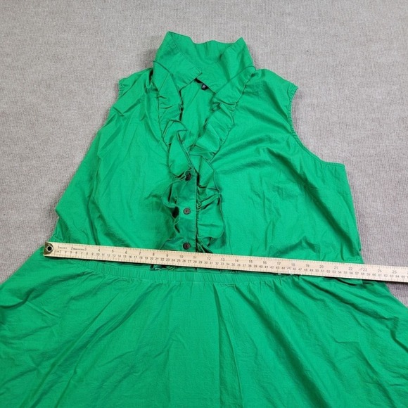 Ashley Stewart Shirt Dress Women's 20 Green Ruffle Trim Sleeveless A-Line Modest - Picture 5 of 7